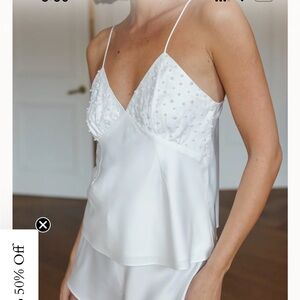 Luxurious Pearl-Embellished White Satin Pajama Set